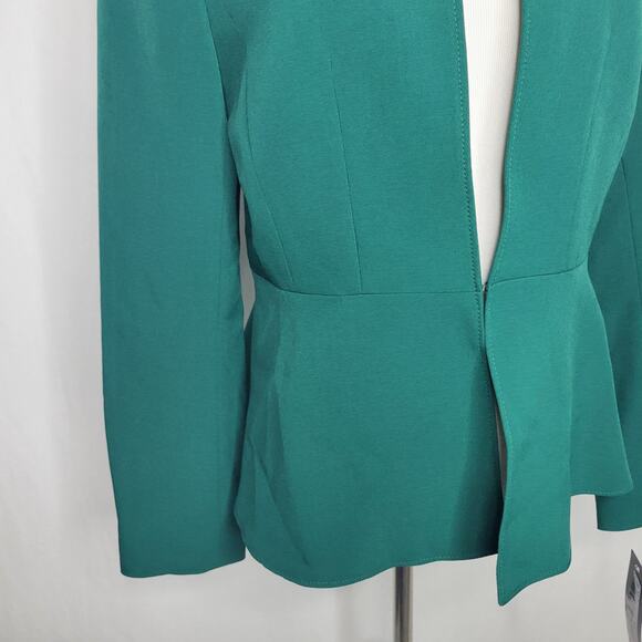 Le Suit Peplum Crepe Open Front Blazer Jacket Emerald Green NWT Size 4 - Picture 4 of 9